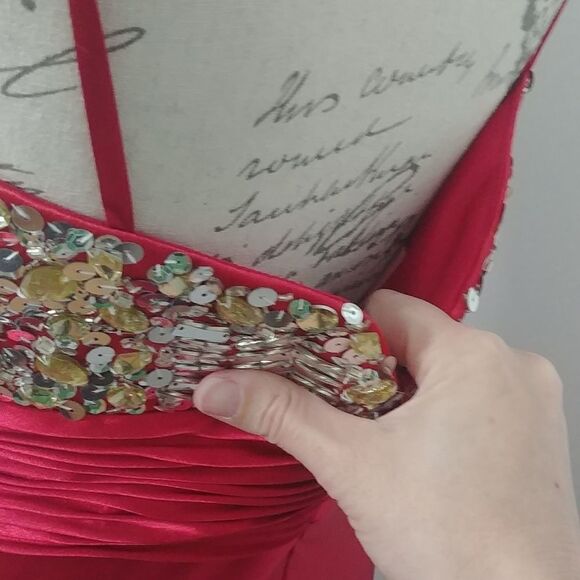 NWT Beaded Bust Red Satin Jeweled Flirt by Maggie Sottero Sheath Prom 10 - Picture 10 of 10